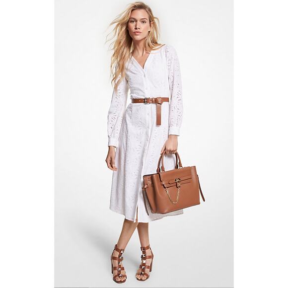 MICHAEL Michael Kors Women’s XXS Palm Eyelet Button Up Lace Midi Dress NEW - Picture 1 of 7